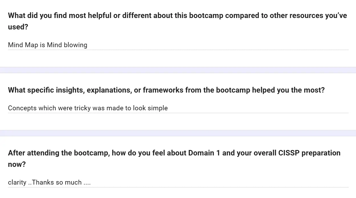 Feedback form: Mind Map is mind-blowing. Concepts which were tricky were made to look simple. Clarity. Thanks so much.